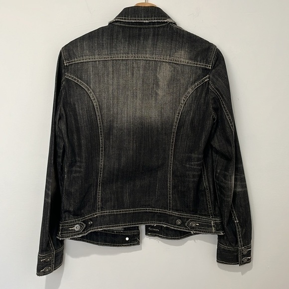Stefanel Womens Black Demin Jean Jacket Size 10 Large Distressed Punk Goth Rock - Picture 2 of 16